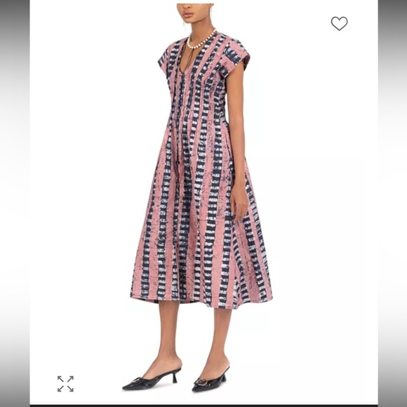 Busayo Dresses & Skirts - Busayo Damini Midi Dress Elegant Pink and Black Striped a-line Dress resort